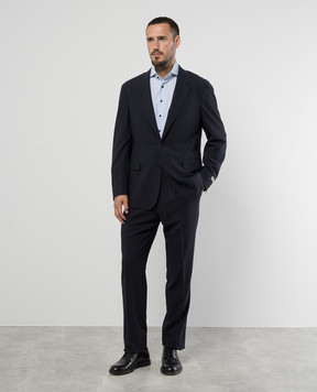 Canali Синий костюм из шерсти с нашивкой логотипа AR050021729076
