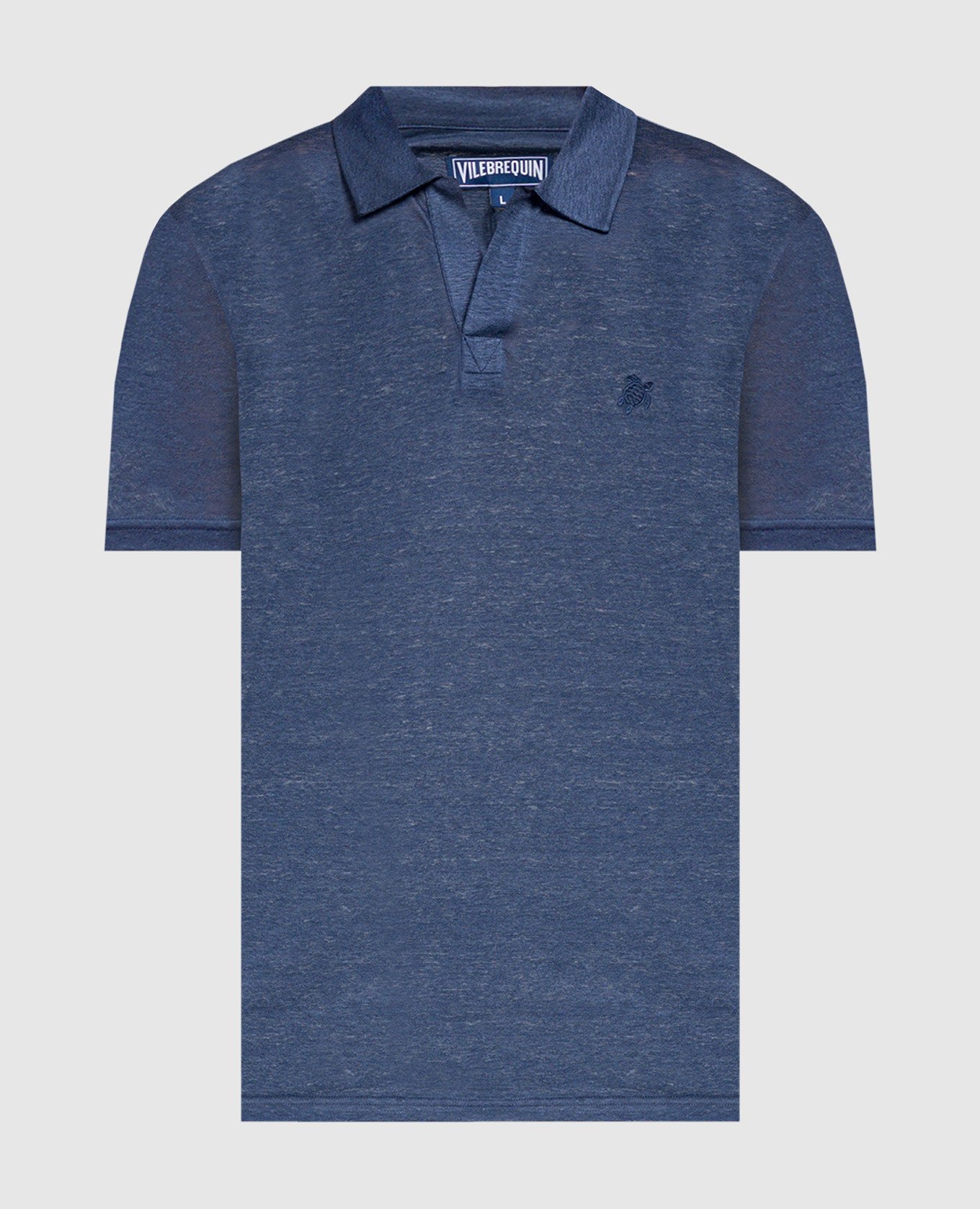 Blue linen t-shirt with logo embroidery
