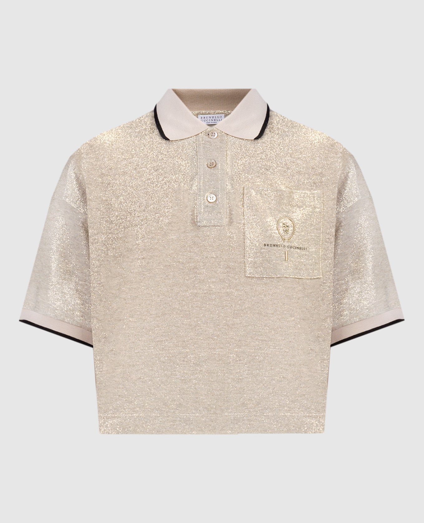 Beige polo shirt with linen and lurex