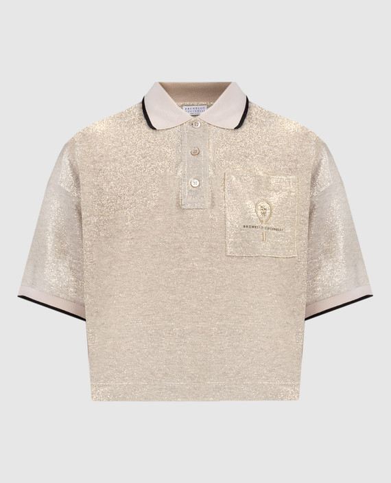 Beige polo shirt with linen and lurex