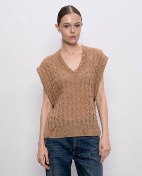 Brunello Cucinelli Бежевый жилет с шерстью с пайетками MPG731312P