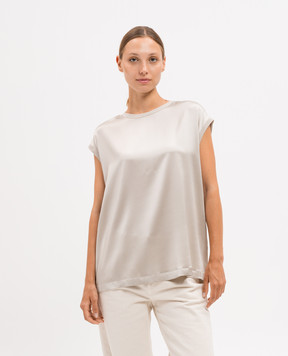 Brunello Cucinelli Бежевый топ из шелка с цепочкой мониль MPC59EH500