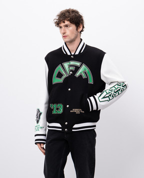 Off-White Черный комбинированный бомбер Croco из шерсти и кожи OMJA122S25LEA002