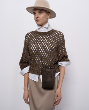 Brunello Cucinelli Коричневая замшевая сумка с логотипом. MWDLD2739P