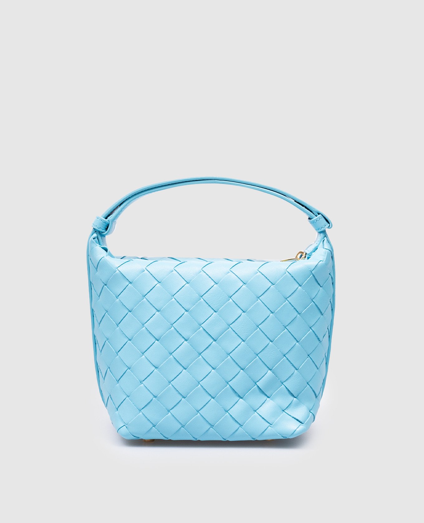 

Голубая кожаная сумка бакет-бег Candy Wallace с плетением, Голубой, Маленькие сумки