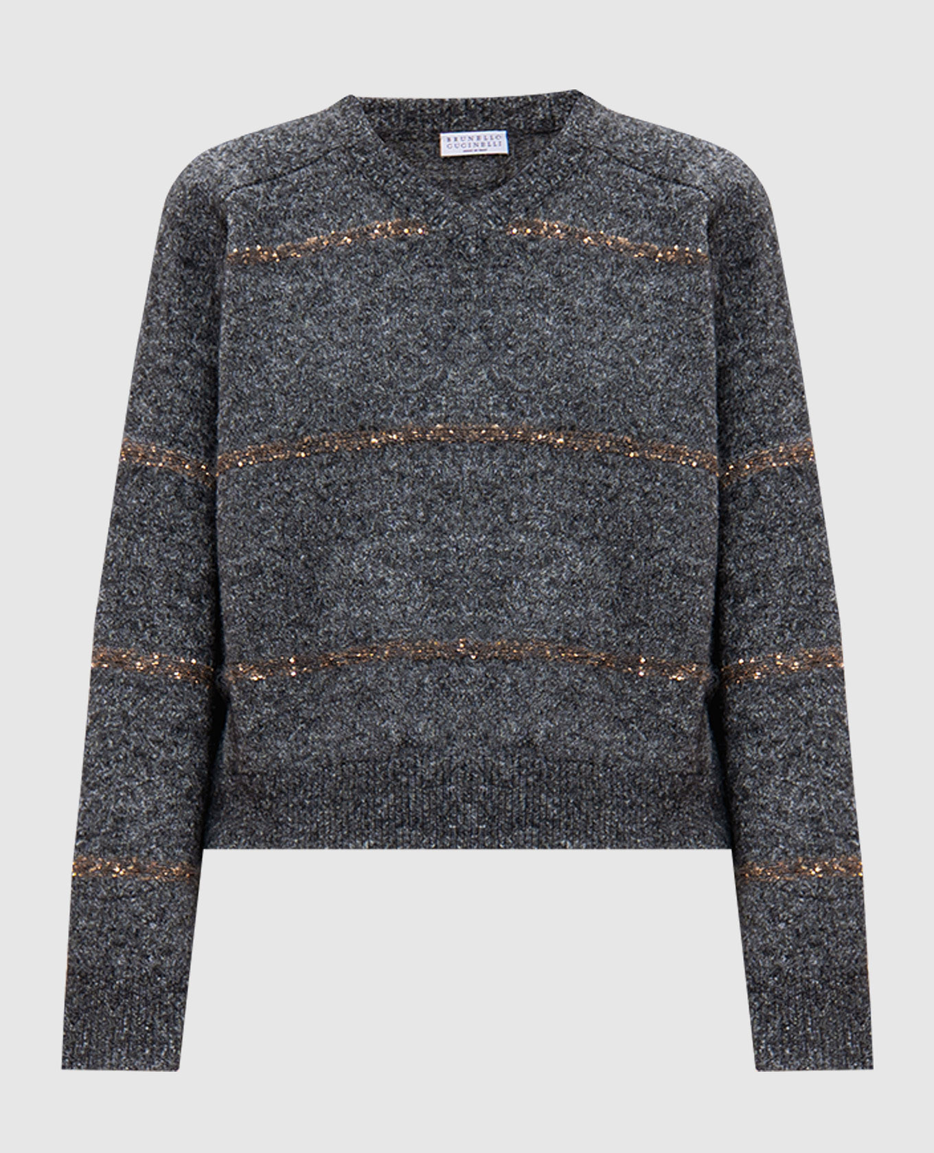 

Серый пуловер с шерстью в полоску с люрексом, Пуловеры