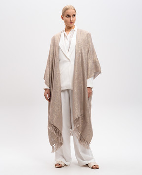 Brunello Cucinelli Бежевое пончо с льном MSCDARP97