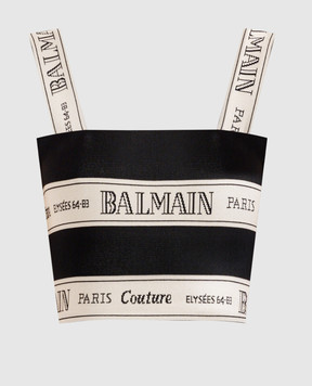 Balmain Бежевый топ в ткани логотипа шаблон EF1AA370JJ95