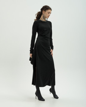 Brunello Cucinelli Черное платье из шерсти с цепочкой мониль MPR25AHR33