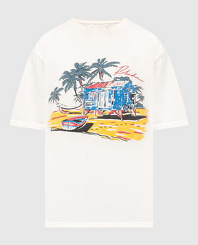 Rhude Бежевая футболка с принтом Beach side RHPS25TT11012