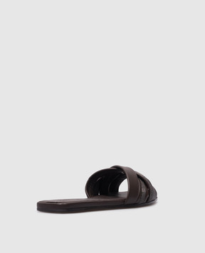 Brunello Cucinelli Коричневые кожаные шлепанцы с цепочкой мониль MZSKC2636