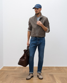 Brunello Cucinelli Сині джинси зі шкіряним патчем логотипа M283PX1290