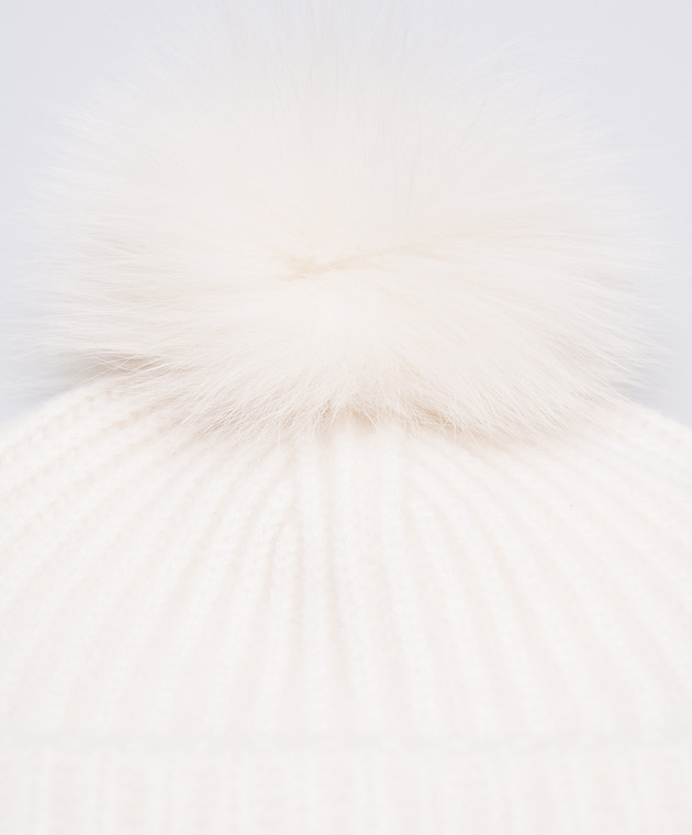 Yves Salomon Белая шапка из кашемира с меховым помпоном 23WAA524XXMACA изображение 4