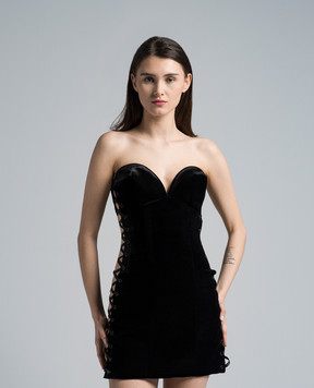 Santa Brands Чорна оксамитова сукня-бюстьє з шнурівкою VELVETDRESSWITHCONES