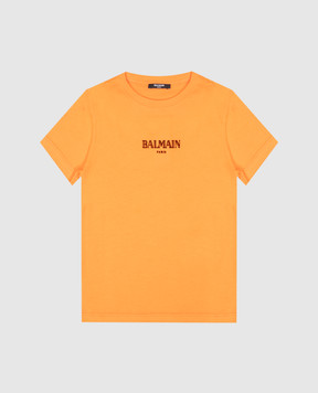 Balmain Детская оранжевая футболка с фактурным логотипом BW8P51Z17511214
