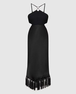 Twin Set Actitude Черное комбинированное платье с бахромой 241AT3063