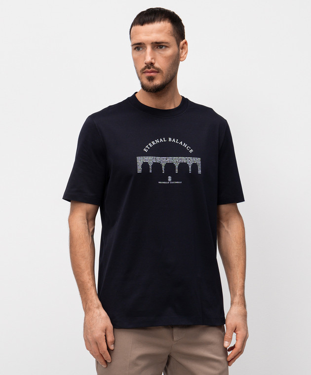 Brunello Cucinelli Синя футболка з принтом M0B138413 зображення 3