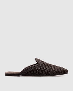 Brunello Cucinelli Коричневые мюли из рафии с цепочкой мониль. MZ39C2904
