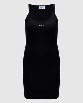 Off-White Черное платье мини в рубчике с вышивкой логотипа OWDB304C99JER002