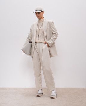 Brunello Cucinelli Бежевий топ із шовку з відворотами M0C59DE310