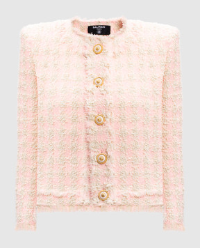 Balmain Розовый твидовый жакет в клетку EF1SK719XK69