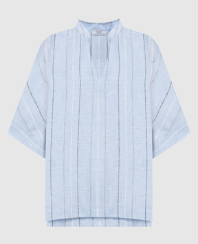 Peserico Блакитна блуза з льону в смужку S0625402519