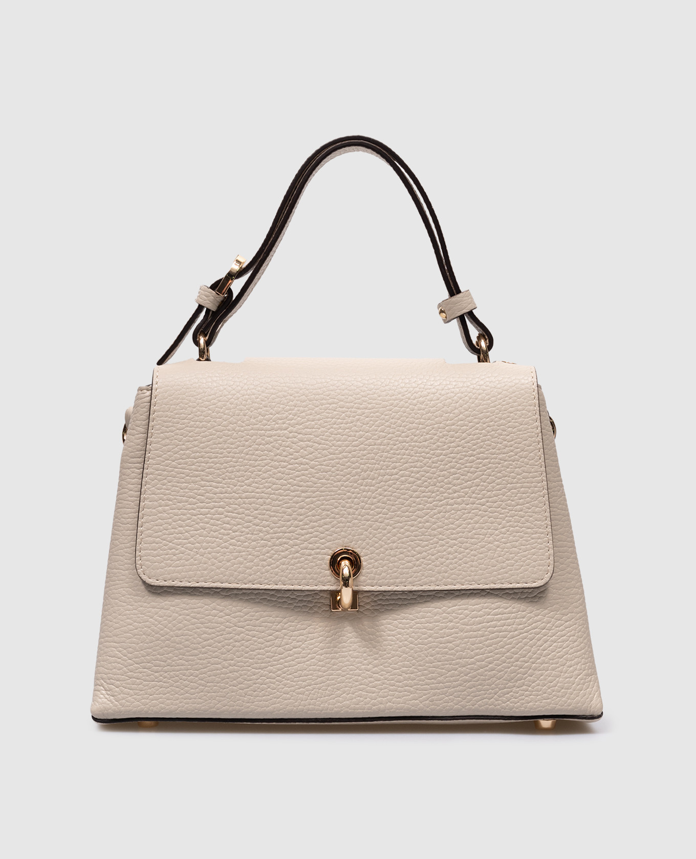 Beige leather trapeze bag with embossed grain