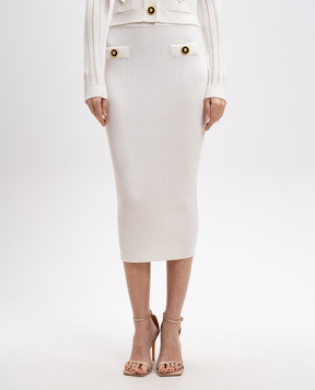 Balmain Біла спідниця міді в рубчик з брендовими заклепками EF1LD022KI10
