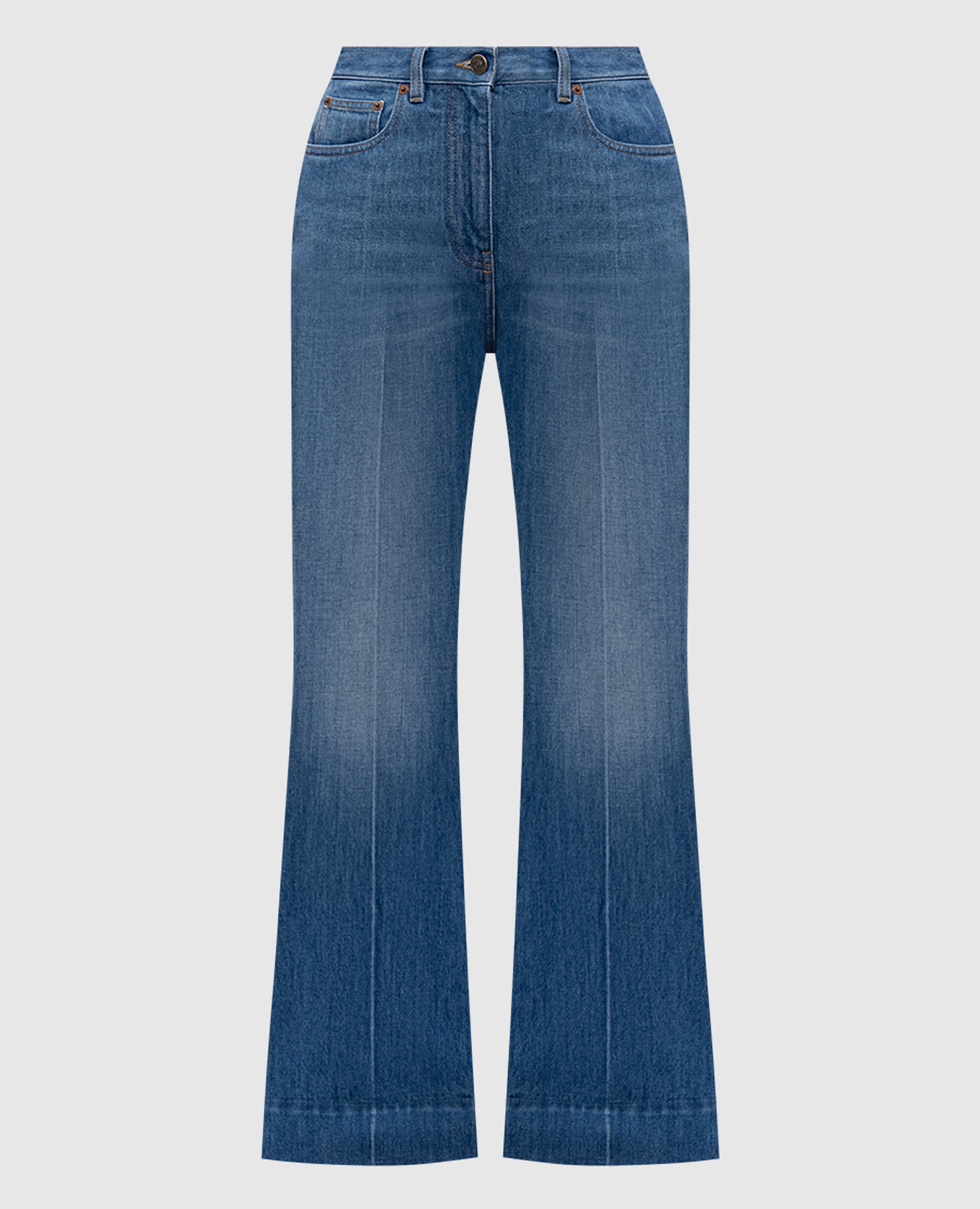 

Синие джинсы клеш с эффектом потертости, Синий, Джинсы клеш