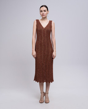 Twinset Коричнева сукня міді з люрексом 251TT319A