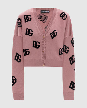 Dolce&Gabbana Рожевий кардиган з вовни з візерунком монограми логотипа FXV52TJCVZL