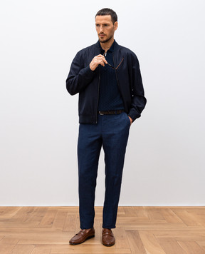 Bertolo Cashmere Синее поло в тканый узор 902435002482