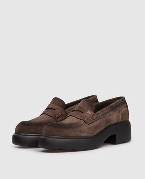 Santoni Коричневі замшеві лофери з логотипом WUEW71868SMOTHLW