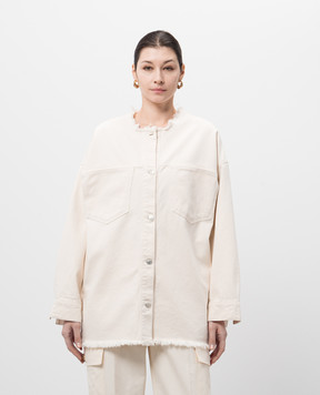 Twin Set Actitude Бежева куртка в стилі сорочки з бахромою 251AP2360