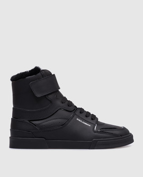 Dolce&Gabbana Детские черные кожаные хайтопы на меху DA5235AB2763036