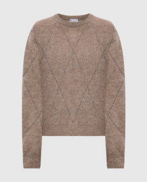 Brunello Cucinelli Бежевый свитер с шерстью и кашемиром с пайетками MBP110810