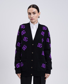 Dolce&Gabbana Чорний кардиган з вовни у візерунок DG FXJ36TJCVYX