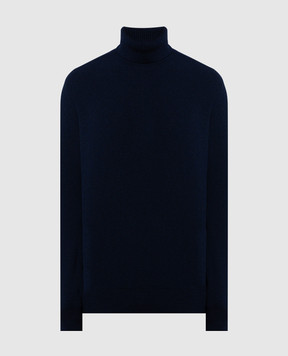 Brunello Cucinelli Синий свитер из шерсти, кашемира и шелка в рубчик. M3614403