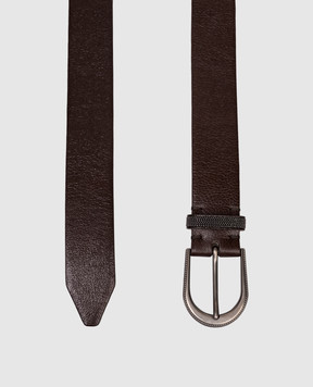 Brunello Cucinelli Коричневий шкіряний глянцевий ремінь з ланцюжком моніль M0TROC31G