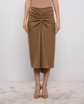 Victoria Beckham Коричнева спідниця з вовни і кашеміру з драпіруванням 1425WSK006985B
