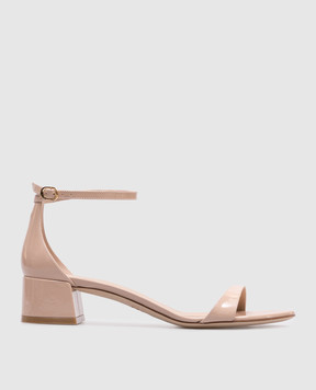 Stuart Weitzman Бежевые кожаные лакированные босоножки NUDIST BLOCK SK860