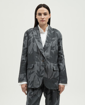 Brunello Cucinelli Сірий жакет з льону з принтом MB6502549