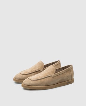 Max Mara Бежеві замшеві лофери SOFTLOAFERS з фактурним логотипом SOFTLOAFERS