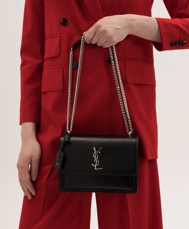 Saint Laurent - Черная кожаная сумка SUNSET с металлическим