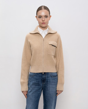 Brunello Cucinelli Бежевий кардиган з кашеміру з ланцюжком моніль M12721706P