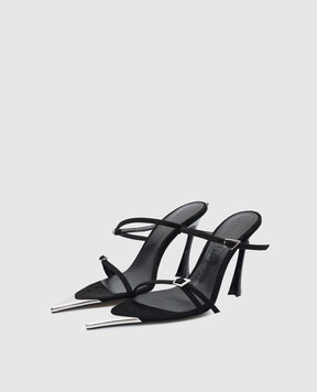 Thierry Mugler Черные замшевые мюли с металлической отделкой MUSS24SC014TL001