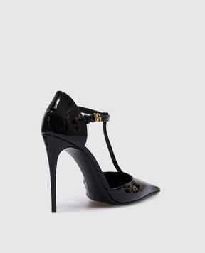 Dolce&Gabbana Черные кожаные лакированные туфли с металлическим логотипом DG CD1883A1471
