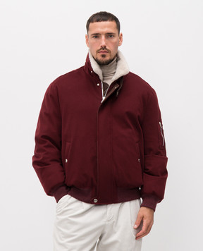 Brunello Cucinelli Бордова пухова куртка з вовни з хутром MM4701625