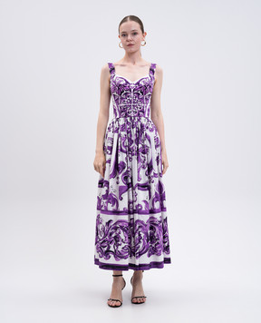 Dolce&Gabbana Біла сукня в принт Майоліка F6TTHTFI5JP