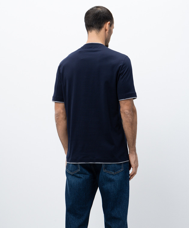 Brunello Cucinelli Синяя футболка с эмблемой с эффектом наложения слоев M0B137427G изображение 4